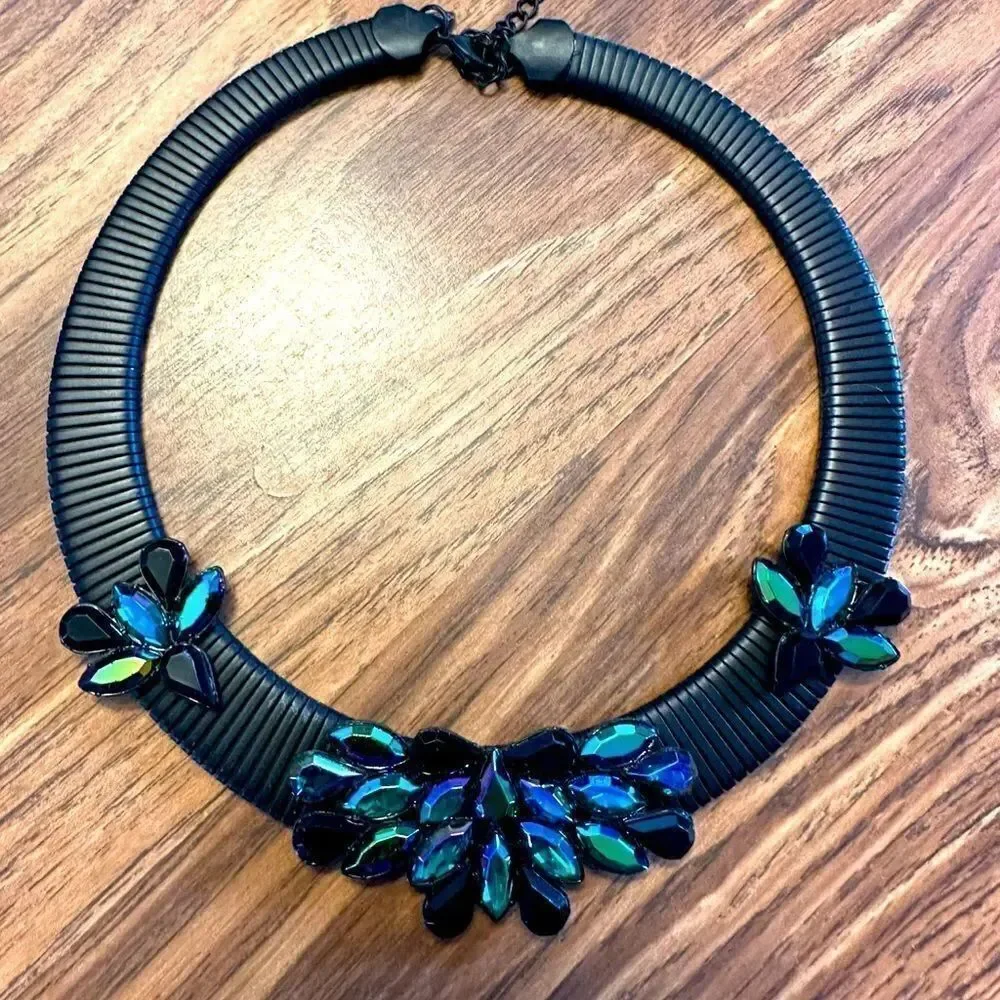 Joan Rivers statement necklace blue gemstones black